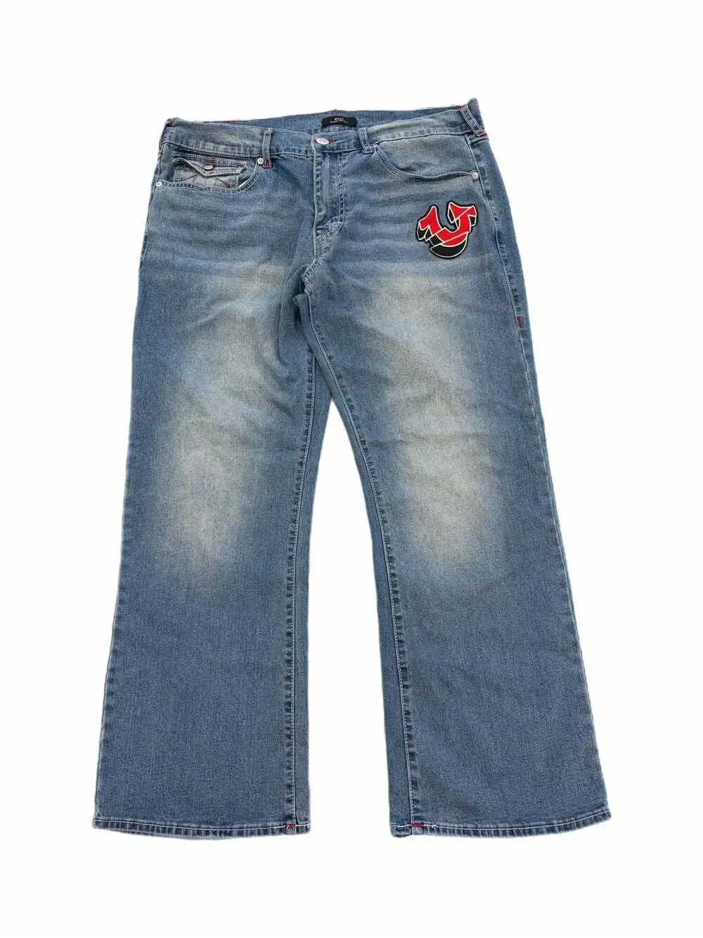 True Religion Vintage Men's Bootcut Flap Pocket Jeans with Contrast Stitching